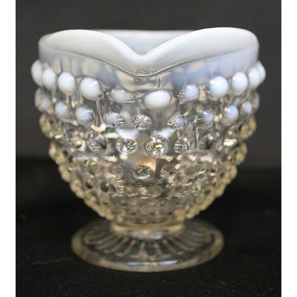 Fenton Moonstone Hobnail Glass Creamer Opalescent Small Pitcher Clear Condiment - Picture 2 of 6